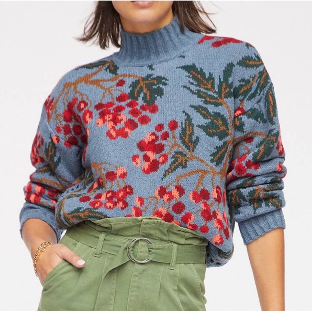 Blue Floral Mock-Neck Women's Sweater